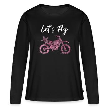 Moto MotoCycliste Papillon - T-shirt manches longues Premium bio Femme - noir - Devant - Julia (174cm)
