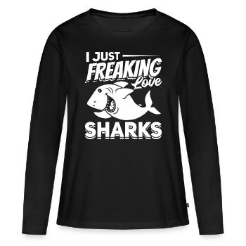 Great White Shark Fish Ich liebe Haie einfach - Frauen Premium Bio Langarmshirt - Schwarz - Vorne - Julia (174cm)