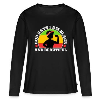 Dieu dit que je suis noir et beau - T-shirt manches longues Premium bio Femme - noir - Devant - Julia (174cm)