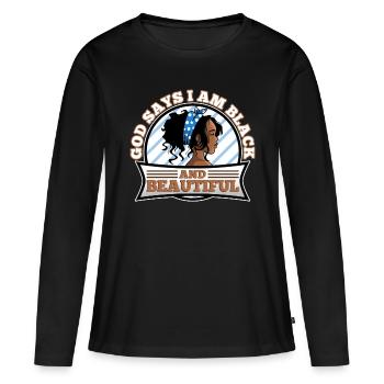 Dieu dit que je suis noir et beau - T-shirt manches longues Premium bio Femme - noir - Devant - Julia (174cm)