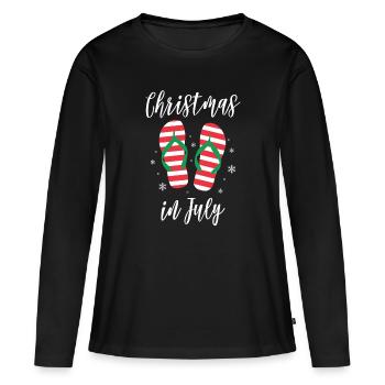 Noël en juillet Flip Flops Cadeau - T-shirt manches longues Premium bio Femme - noir - Devant - Julia (174cm)