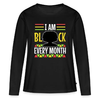 Je suis l’histoire des Noirs et fier de ma culture - T-shirt manches longues Premium bio Femme - noir - Devant - Julia (174cm)