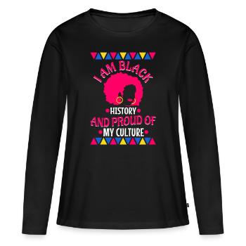 Je suis l’histoire des Noirs et fier de ma culture - T-shirt manches longues Premium bio Femme - noir - Devant - Julia (174cm)