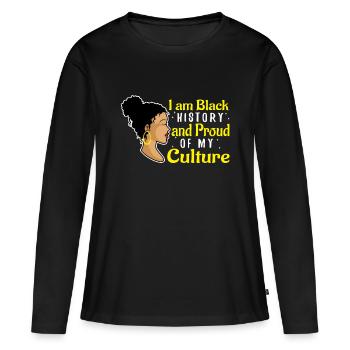 Je suis l’histoire des Noirs et fier de ma culture - T-shirt manches longues Premium bio Femme - noir - Devant - Julia (174cm)