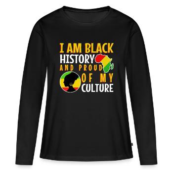 Je suis l’histoire des Noirs et fier de ma culture - T-shirt manches longues Premium bio Femme - noir - Devant - Julia (174cm)