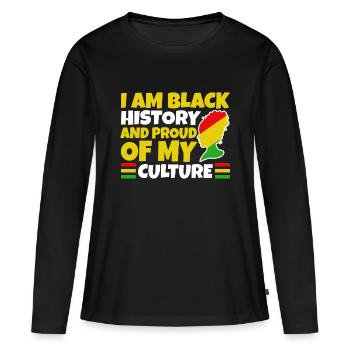 Je suis l’histoire des Noirs et fier de ma culture - T-shirt manches longues Premium bio Femme - noir - Devant - Julia (174cm)