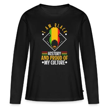Je suis l’histoire des Noirs et fier de ma culture - T-shirt manches longues Premium bio Femme - noir - Devant - Julia (174cm)