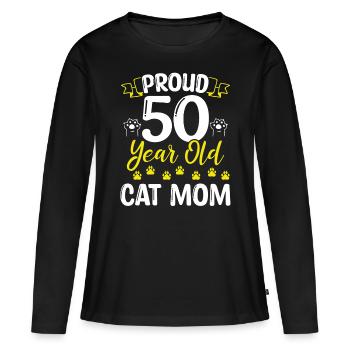 50th Birthday Cat Mother Proud 50 Year Old Cat Mom - Women's Premium Organic Long Sleeve Shirt - black - Front - Julia (174cm)