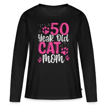 50 Year Old Cat Mom Paw Cat Mother 50th Birthday - Women's Premium Organic Long Sleeve Shirt - black - Front - Julia (174cm)