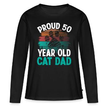 50th Birthday Cat Father Kitty 50 Year Old Cat Dad - Women's Premium Organic Long Sleeve Shirt - black - Front - Julia (174cm)