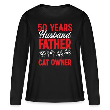 50 Year Old Cat Father Day 50th Birthday Cat Dad - Women's Premium Organic Long Sleeve Shirt - black - Front - Julia (174cm)