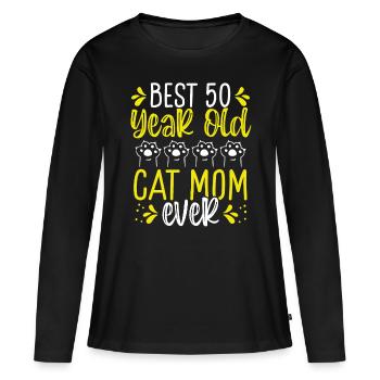 Best 50 Year Old Cat Mom Cat Mother 50th Birthday - Women's Premium Organic Long Sleeve Shirt - black - Front - Julia (174cm)