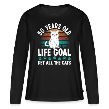 50 Year Old Cat Dad Pet Cat Mom 50th Birthday - Women's Premium Organic Long Sleeve Shirt - black - Front - Julia (174cm)