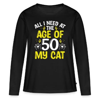 Funny 50th Birthday Cat Mom 50 Year Old Cat Dad - Women's Premium Organic Long Sleeve Shirt - black - Front - Julia (174cm)