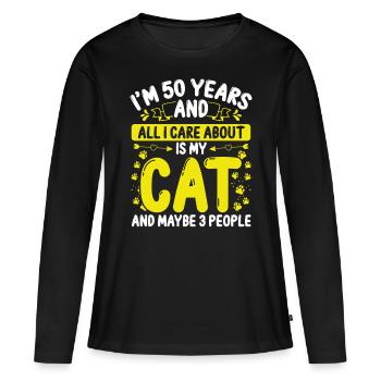 50th Birthday for Cat Mom 50 Year Old Cat Dad - Women's Premium Organic Long Sleeve Shirt - black - Front - Julia (174cm)