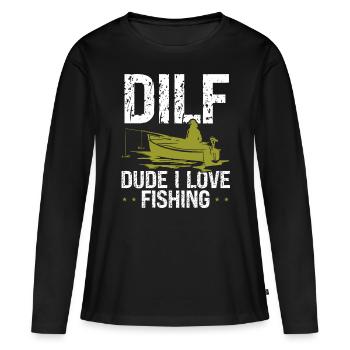 Drôle d’idée de pêche pour hommes Canne à pêche Humour - T-shirt manches longues Premium bio Femme - noir - Devant - Julia (174cm)
