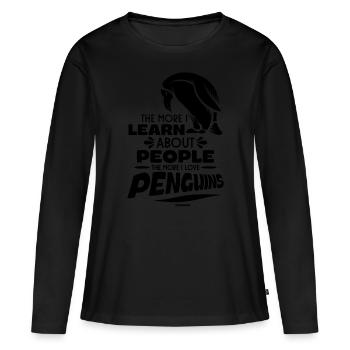 Plus j’en apprends sur les gens, plus j’aime Peng - T-shirt manches longues Premium bio Femme - noir - Devant - Julia (174cm)