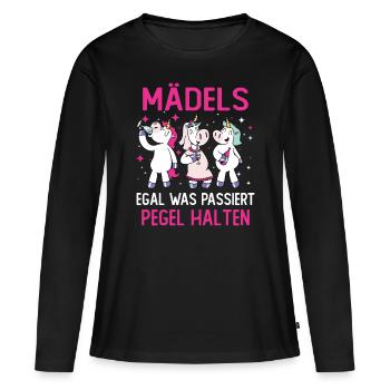 Mädels Egal Was Passiert Pegel Halten - Frauen Premium Bio Langarmshirt - Schwarz - Vorne - Julia (174cm)
