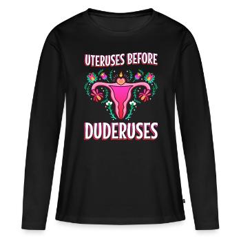 Utérus avant duderuses - T-shirt manches longues Premium bio Femme - noir - Devant - Julia (174cm)