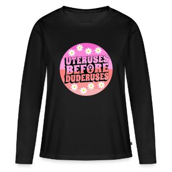 Utérus avant duderuses - T-shirt manches longues Premium bio Femme - noir - Devant - Julia (174cm)