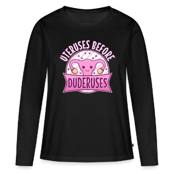 Utérus avant duderuses - T-shirt manches longues Premium bio Femme - noir - Devant - Julia (174cm)
