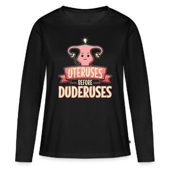 Utérus avant duderuses - T-shirt manches longues Premium bio Femme - noir - Devant - Julia (174cm)