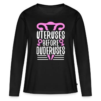 Utérus avant duderuses - T-shirt manches longues Premium bio Femme - noir - Devant - Julia (174cm)