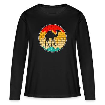 Dromadaire rétro - T-shirt manches longues Premium bio Femme - noir - Devant - Julia (174cm)