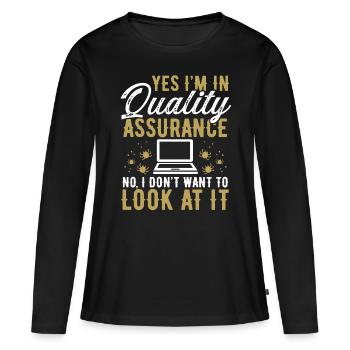 Assurance qualité Ne voulez pas le regarder CodeQual - T-shirt manches longues Premium bio Femme - noir - Devant - Julia (174cm)