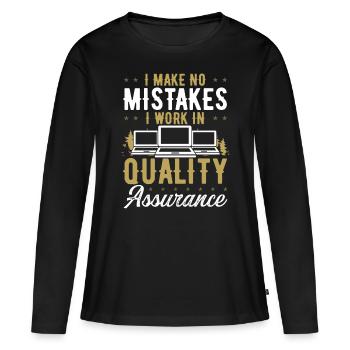 Logiciel Je ne fais pas d’erreurs Assurance qualité - T-shirt manches longues Premium bio Femme - noir - Devant - Julia (174cm)