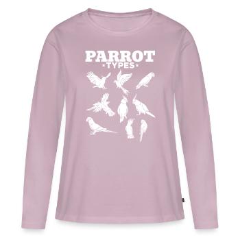 Types de perroquets Perroquets Aras Cockatiels - T-shirt manches longues Premium bio Femme - rose poudré - Devant - Julia (174cm)