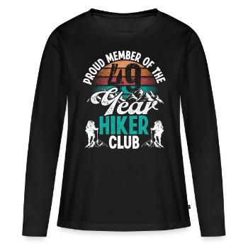 49 Year Old Hiker Mountains Hiking Birthday 49 - Frauen Premium Bio Langarmshirt - Schwarz - Vorne - Julia (174cm)
