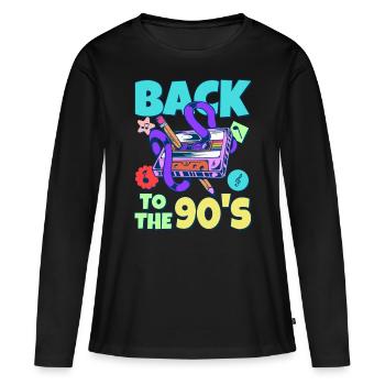 90er Jahre Outfit Party 90s Mottoparty Kassette - Frauen Premium Bio Langarmshirt - Schwarz - Vorne - Julia (174cm)
