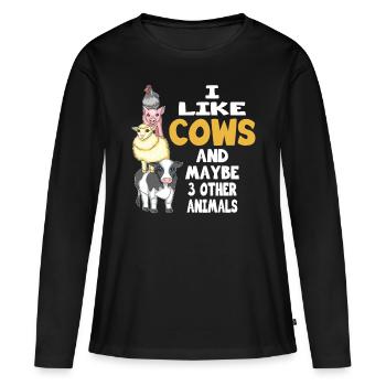 Vaches d’élevage et peut-être 3 autres animaux agriculteur - T-shirt manches longues Premium bio Femme - noir - Devant - Julia (174cm)