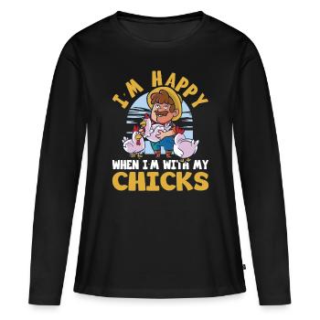 Agriculteur heureux avec mes poussins Agriculteur - T-shirt manches longues Premium bio Femme - noir - Devant - Julia (174cm)