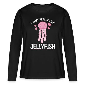 Méduses Méduses J’aime beaucoup les méduses - T-shirt manches longues Premium bio Femme - noir - Devant - Julia (174cm)