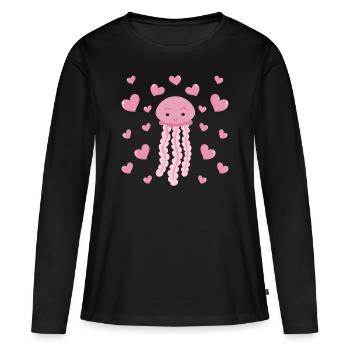 Mignonne Méduse Cœurs Méduses avec Cœurs Méduses Méduses - T-shirt manches longues Premium bio Femme - noir - Devant - Julia (174cm)