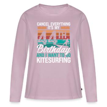 44 Anniversaire Kitesurfer Kitesurfeur 44 ans - T-shirt manches longues Premium bio Femme - rose poudré - Devant - Julia (174cm)