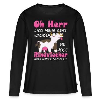 Lustige bekloppte Kuh sarkastischer Spaß - Frauen Premium Bio Langarmshirt - Schwarz - Vorne - Julia (174cm)