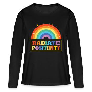 Rayonner de positivité - T-shirt manches longues Premium bio Femme - noir - Devant - Julia (174cm)