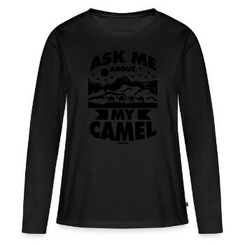Posez-moi des questions sur mon chameau - T-shirt manches longues Premium bio Femme - noir - Devant - Julia (174cm)