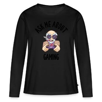 Posez-moi des questions sur les jeux - T-shirt manches longues Premium bio Femme - noir - Devant - Julia (174cm)