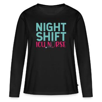 Infirmière de nuit en soins intensifs Soins intensifs - T-shirt manches longues Premium bio Femme - noir - Devant - Julia (174cm)