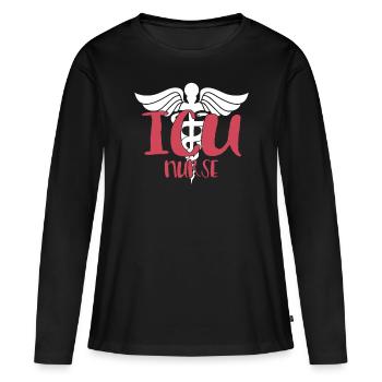 Infirmière en soins intensifs Soins intensifs - T-shirt manches longues Premium bio Femme - noir - Devant - Julia (174cm)