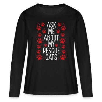 Cat Rescuer Posez-moi des questions sur mes chats de sauvetage - T-shirt manches longues Premium bio Femme - noir - Devant - Julia (174cm)