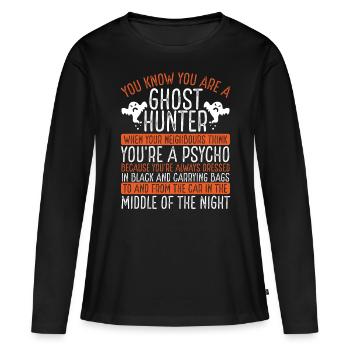 Halloween Ghost Hunting Camerca Drôle de chasseur de fantômes - T-shirt manches longues Premium bio Femme - noir - Devant - Julia (174cm)
