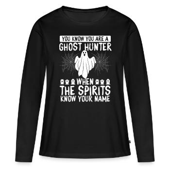 Halloween Ghost Hunting Spirits Drôle De Chasseur de Fantômes - T-shirt manches longues Premium bio Femme - noir - Devant - Julia (174cm)