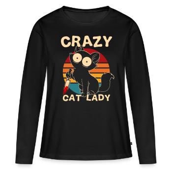 Crazy Cat Lady Cat with knife - Women's Premium Organic Long Sleeve Shirt - black - Front - Julia (174cm)