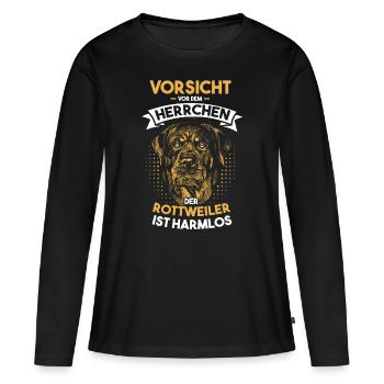Vorsicht Vor Herrchen Der Rottweiler Ist Harmlos - Frauen Premium Bio Langarmshirt - Schwarz - Vorne - Julia (174cm)