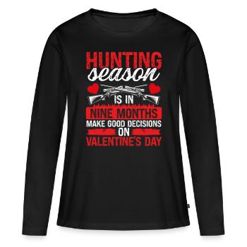 Saison de chasse Saint-Valentin Chasseur de sangliers - T-shirt manches longues Premium bio Femme - noir - Devant - Julia (174cm)